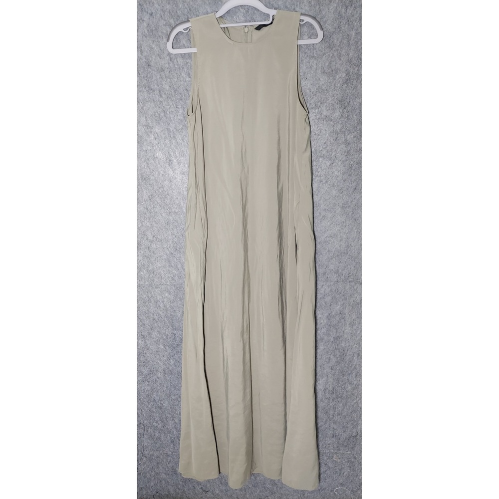Zara Maxi Dress S Sage Green Minimalist Sleeveless Pocket Brushed Lagenlook